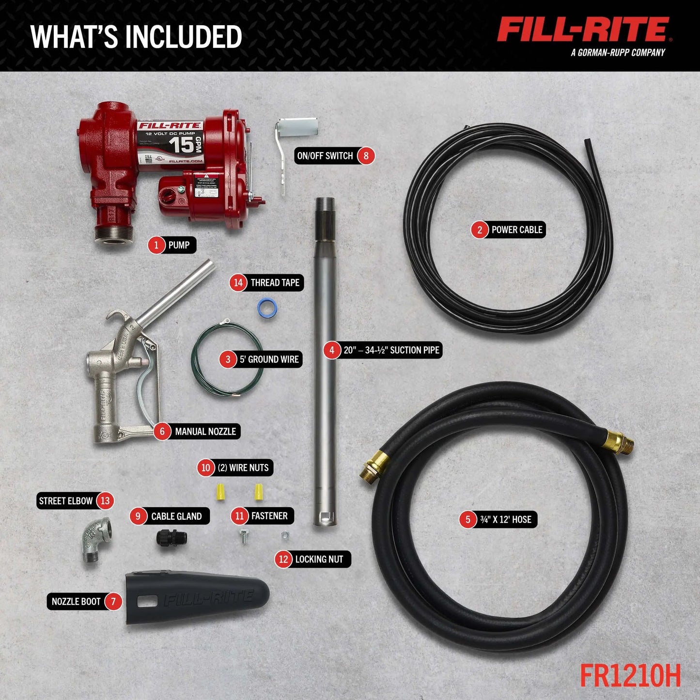 FR1210H Fill-Rite 12V DC 15 GPM Fuel Transfer Pump with Nozzle