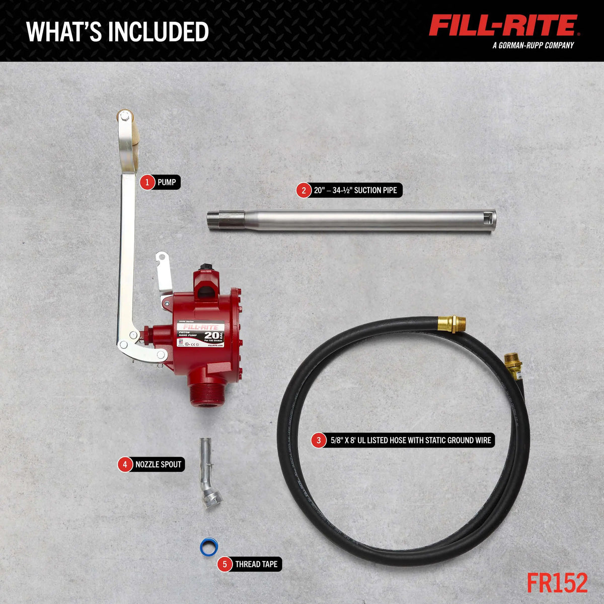 FR152 Fill-Rite Piston Hand-Operated Fuel Transfer Pump with Nozzle Spout