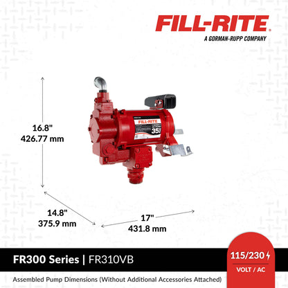 FR310-VB 35 GPM, 115/230V AC High Flow Pump, 1"x18" Hose, 1" Ultra High Flow Automatic Nozzle (Diesel)