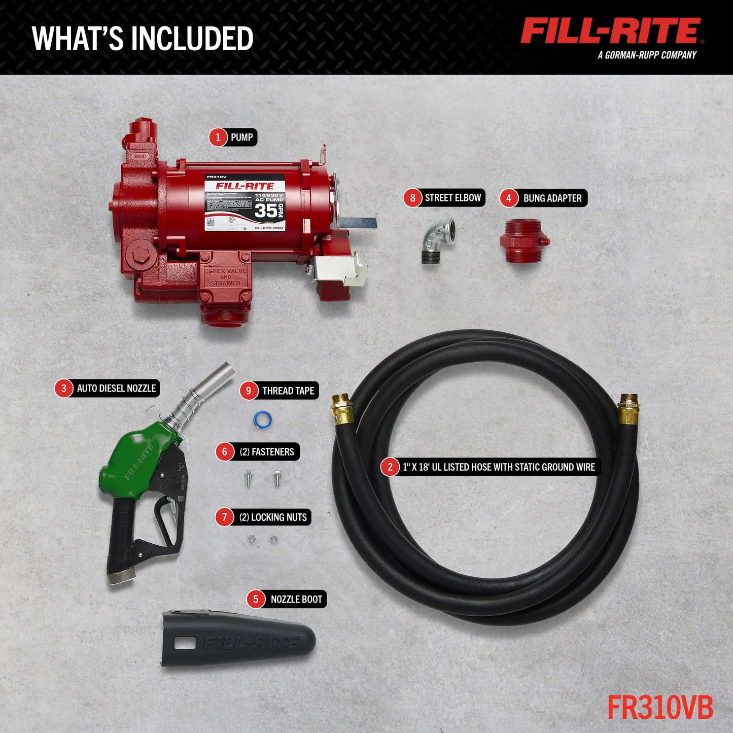 FR310VB Fill-Rite 115/230V AC 35 GPM Fuel Transfer Pump with Nozzle