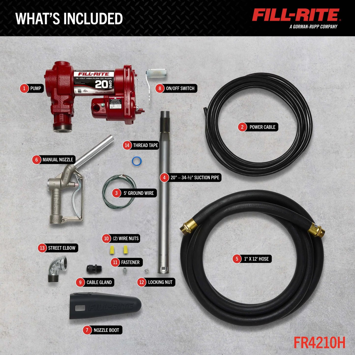 FR4210H Fill-Rite 12V DC 20 GPM Fuel Transfer Pump with Nozzle