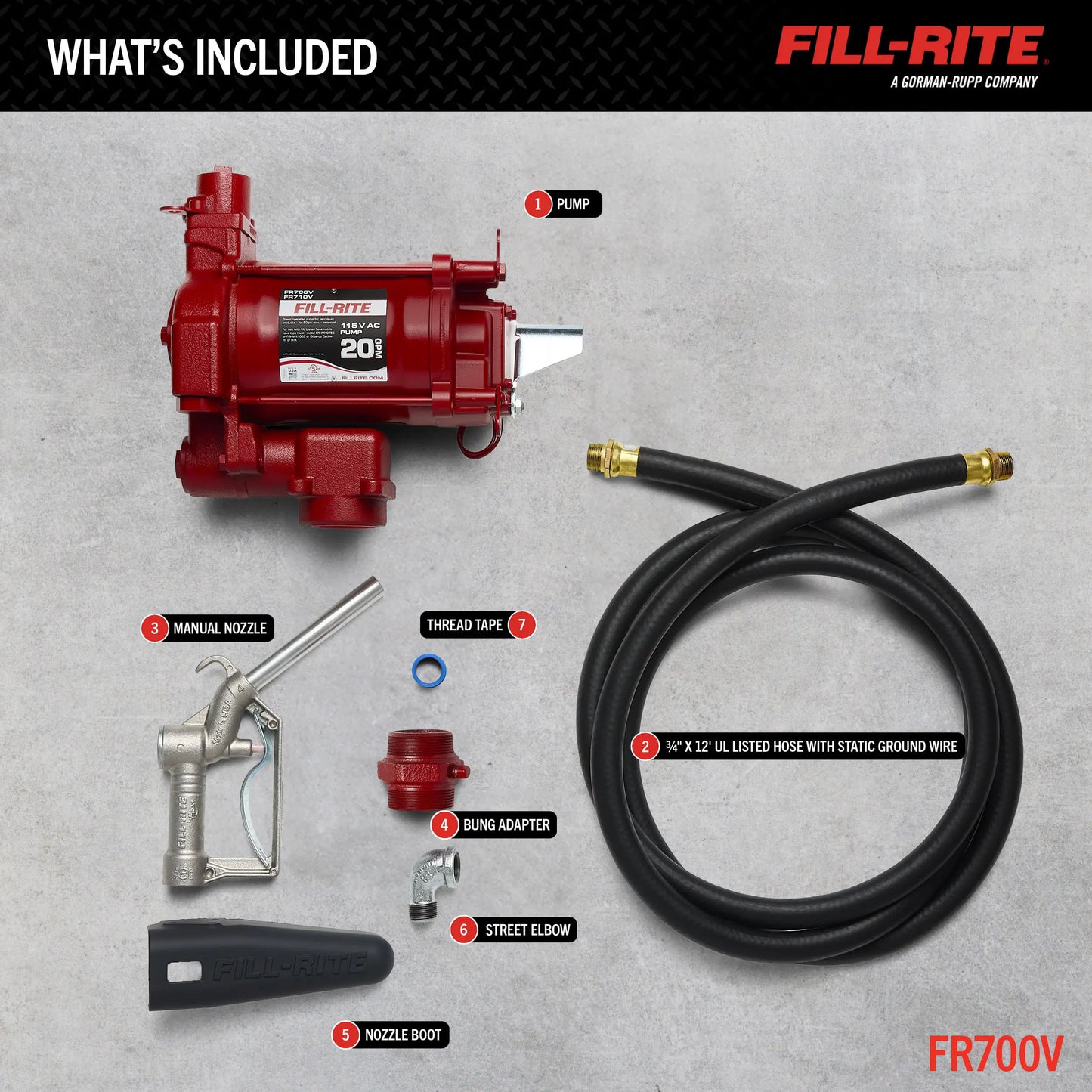 FR700V Fill-Rite 115V AC 20 GPM Fuel Transfer Pump with Hose and Nozzle