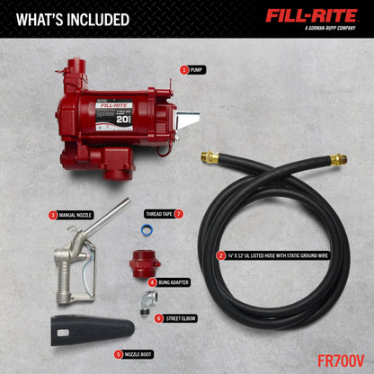 FR700V Fill-Rite 115V AC 20 GPM Fuel Transfer Pump with Hose and Nozzle