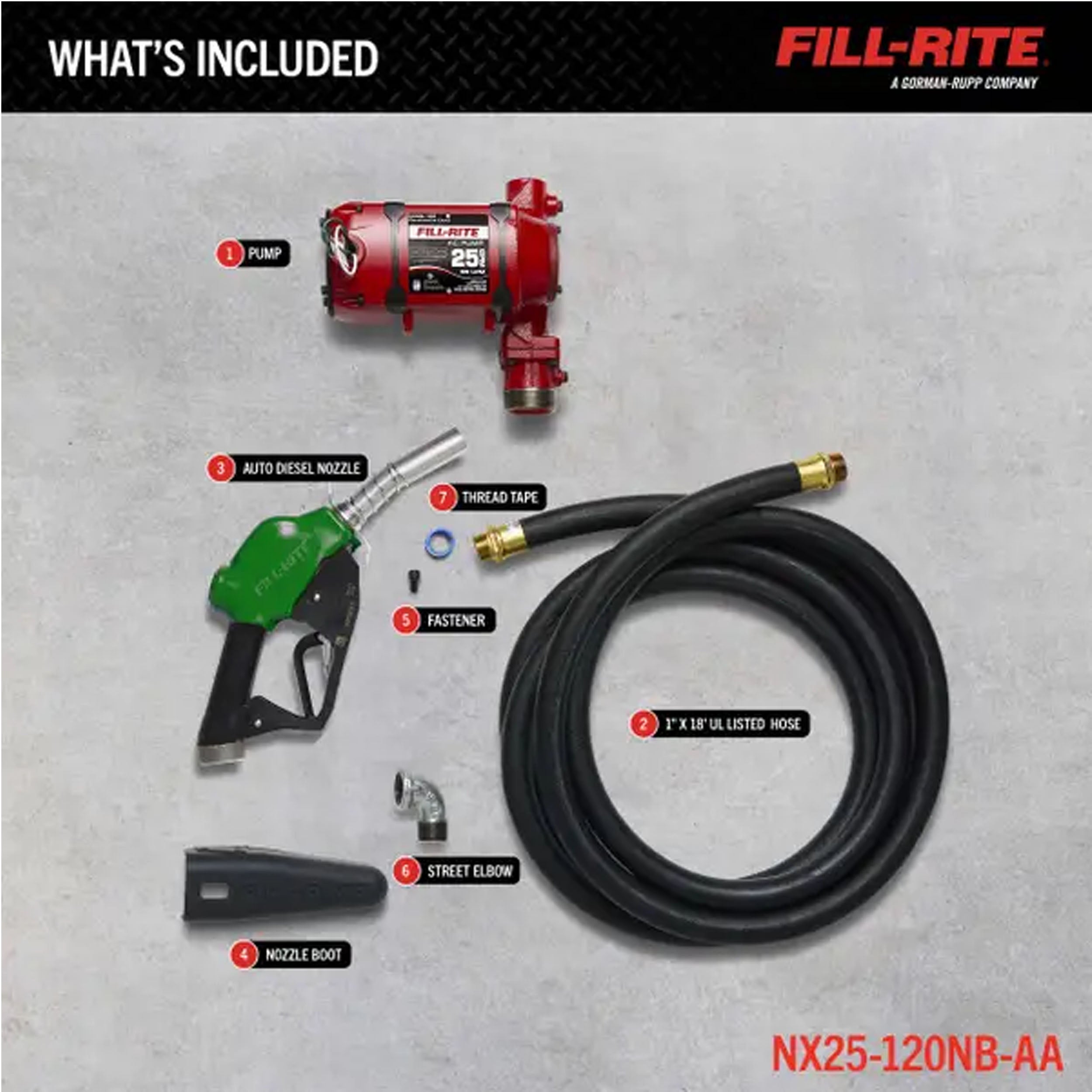 NX25-120NB-AA FILLRITE 120V 25GPM Continuous Pump W/Nozzle & Hose