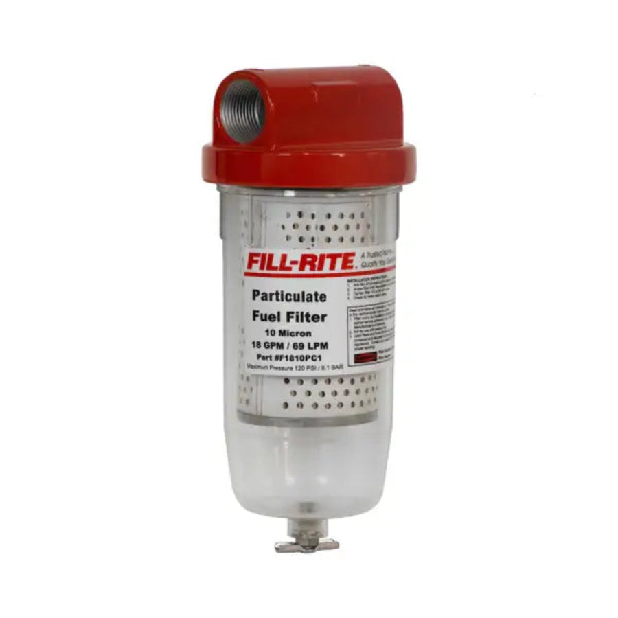 Fill-Rite, 10 micron particulate filter, 1" - 12 UNF, 18 GPM, clear bowl
