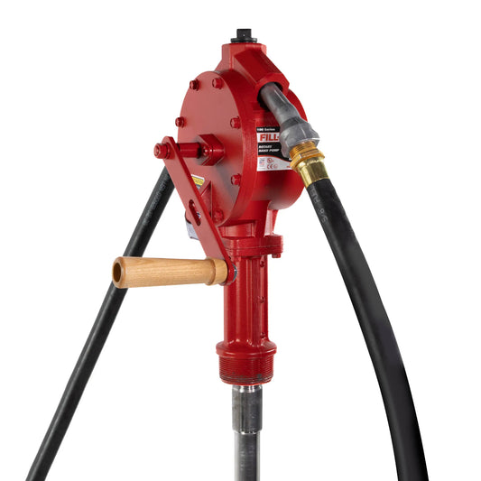 Hand-operated rotary fuel transfer pump with nozzle
